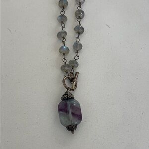 Fluorite pendant with Labordarite beaded chain necklace
